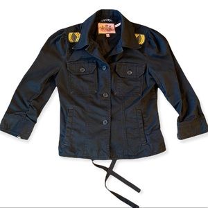 Juicy Couture Size S Twill Military Jacket Black Coat Y2K Vintage Retro Utility